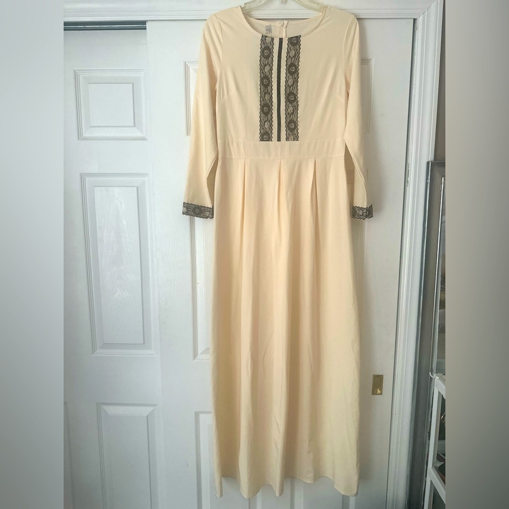 Elegant Cream Lace-Trimmed Dress